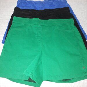 3 Pr Liz Clairborne AMBER Shorts, Blue, Green, Black, Flat Front Pull On Size 18